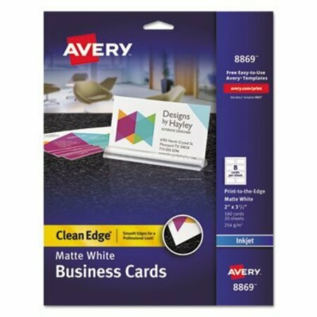 AVERY DENNISON Avery, Print-To-The-Edge True Print Business Cards, Inkjet, 2x3 1/2, Wht, 160/pk 8869